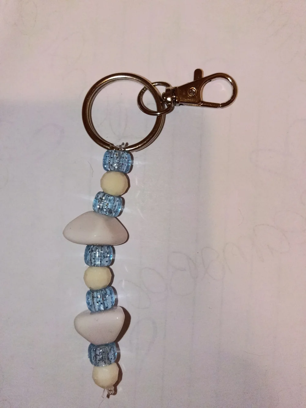Beaded Keychain Charm in Light Blue and Cream